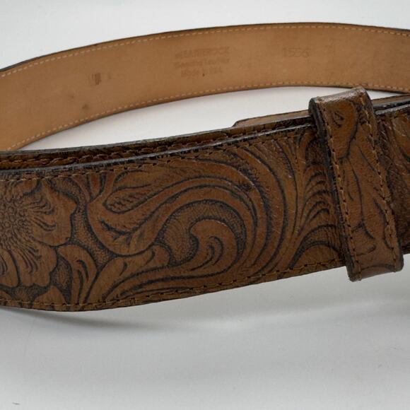 Vintage Leatherock Brown Handtooled Leather Flower Big Buckle Belt Size M - Picture 5 of 9